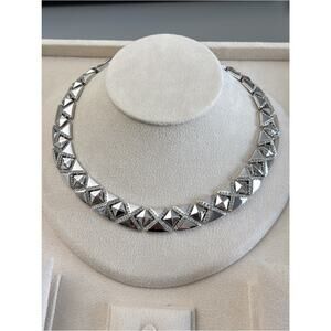 D'Orlan Rhodium Plated Necklace with Swarovski Crystals 16-17"